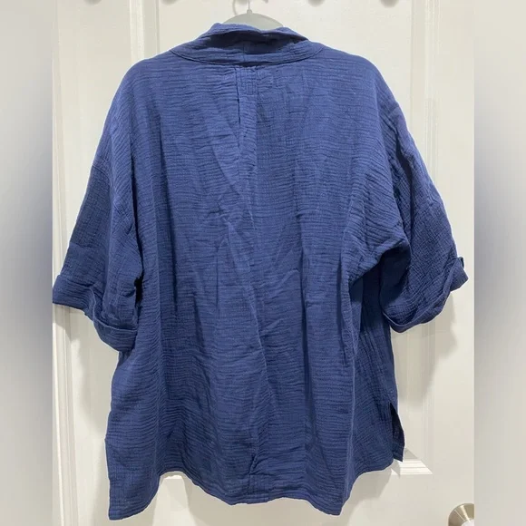 Free People Lou Blazer Shirt Navy - Picture 8 of 8